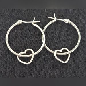 Vintage Sterling Silver Heart Hoop Earrings